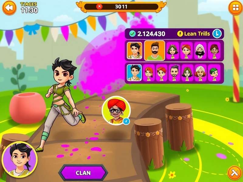 Holi Dash Extravaganza character selection screen showing diverse Indian avatars