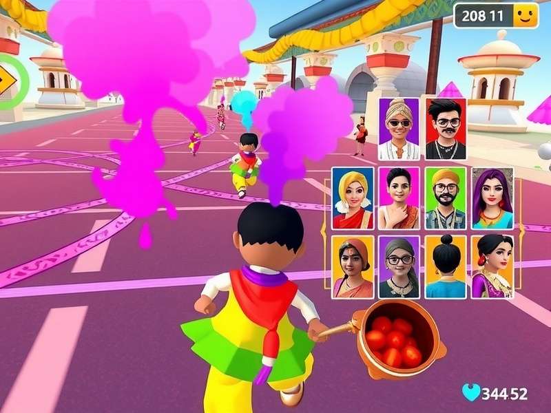 Holi Dash Extravaganza community event with players in traditional Holi attire